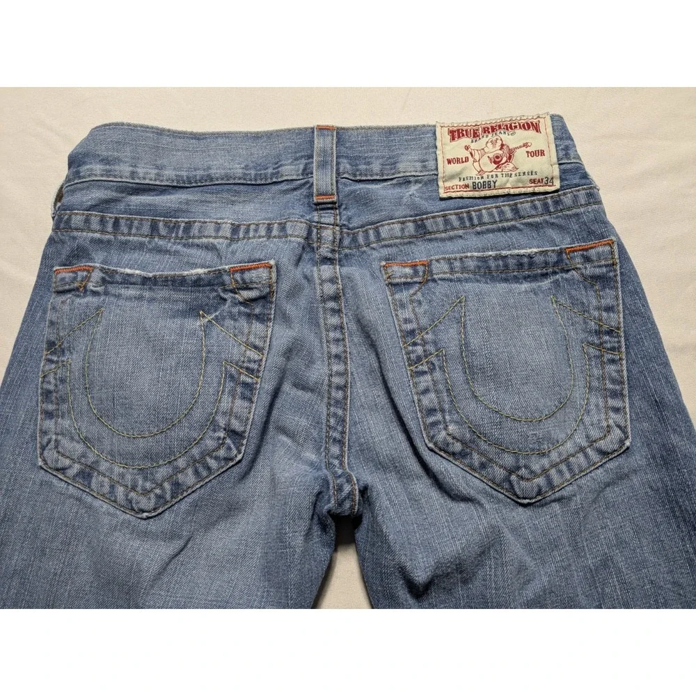 TRUE RELIGION BOBBY BAGGY Men 30 (Seat 34) Distressed Blue Jeans Made In USA‎
